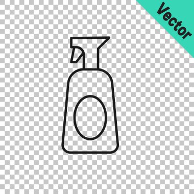 Şeffaf arka planda izole edilmiş deterjan likörü olan siyah çizgi temizleme spreyi şişesi. Vektör