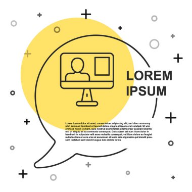 Siyah çizgi çevrimiçi sınıf simgesi beyaz arkaplanda izole edildi. Çevrimiçi eğitim kavramı. Rastgele dinamik şekiller. Vektör