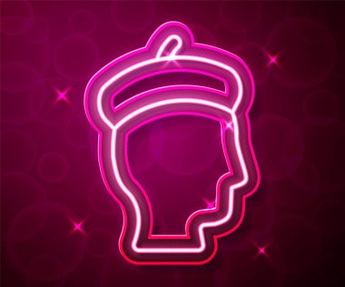 Parlayan neon hattı kırmızı arka planda Fransız adam simgesi izole edildi. Vektör