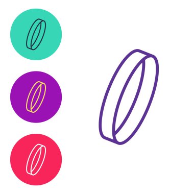 Alyans simgesini beyaz arkaplanda ayır. Gelin ve damat mücevher tabelası. Evlilik sembolü. Elmas yüzük. Simgeleri renklendirin. Vektör