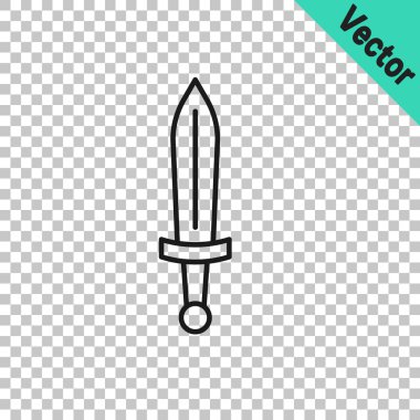 Siyah çizgi Ortaçağ kılıç simgesi şeffaf arkaplanda izole edildi. Ortaçağ silahı. Vektör