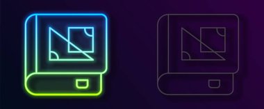 Siyah arkaplanda izole edilmiş geometri simgesi hakkında parlayan neon çizgisi kitabı. Vektör