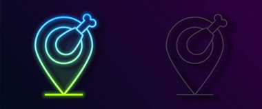 Parlayan neon çizgili tavuk budu simgesi siyah arka planda izole edildi. Tavuk budu. Vektör