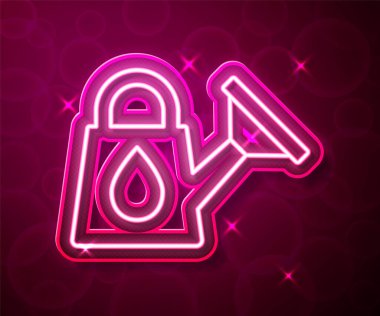 Parlayan neon hattı. Kırmızı arkaplanda izole edilmiş su kutusu simgesi. Sulama sembolü. Vektör