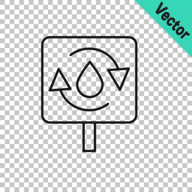 Şeffaf arkaplanda izole edilmiş siyah çizgi temiz su simgesini geri dönüştür. İşaret geri dönüşümlü bir damla su. Vektör