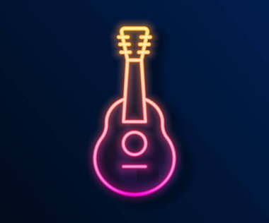 Parlayan neon hattı Gitar simgesi siyah arkaplanda izole edildi. Akustik gitar. Telli müzik aleti. Vektör