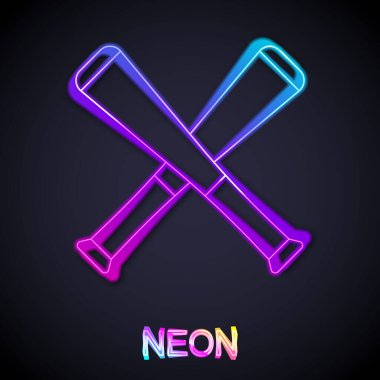 Parlayan neon çizgisi siyah arka planda izole edilmiş beyzbol sopası simgesini geçti. Vektör