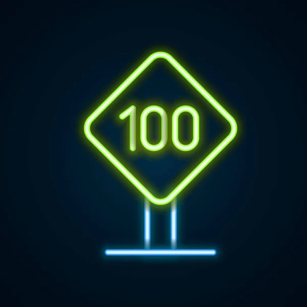 Светящийся Неоновая Линия Ограничение Скорости Дорожный Знак 100 Значок Изолирован — стоковый вектор