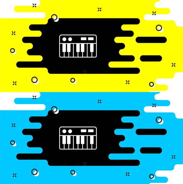 白色音乐合成器图标孤立在黑色背景 电子钢琴B — 图库矢量图片