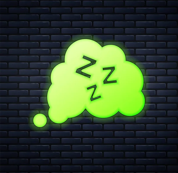 Glowing Neon Sleepy Icon Isolated Brick Wall Background Sleepy Zzz — Stock Vector