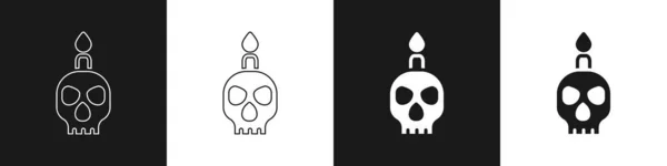 Set Vela Ardiente Sobre Icono Cráneo Aislado Sobre Fondo Blanco — Archivo Imágenes Vectoriales