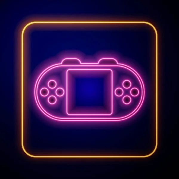 Ícone Console Videogame Portátil Néon Brilhante Isolado Fundo Preto Jogos — Vetor de Stock