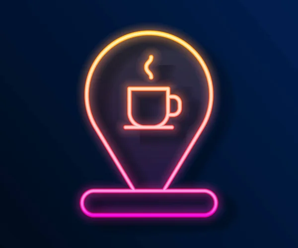 明亮的霓虹灯线位置与咖啡杯图标隔离在黑色背景 — 图库矢量图片