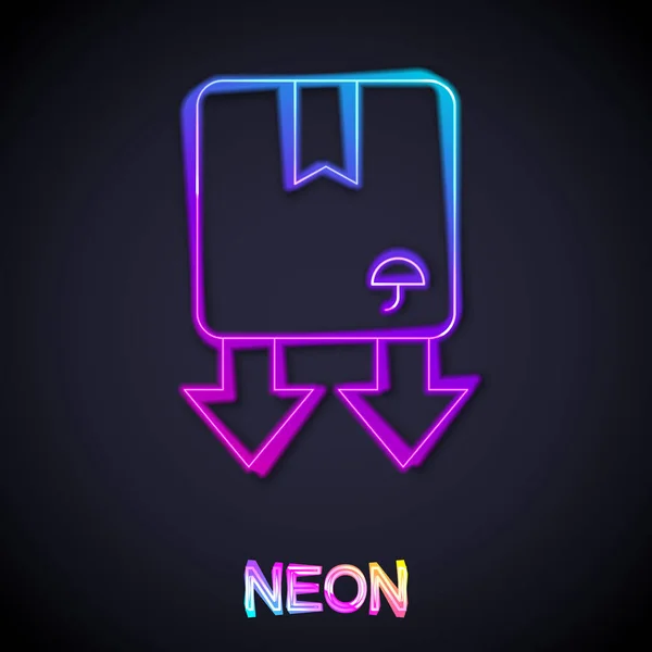 Zářící Neonová Čára Kartonová Krabice Ikonou Dopravního Symbolu Izolovaná Černém — Stockový vektor