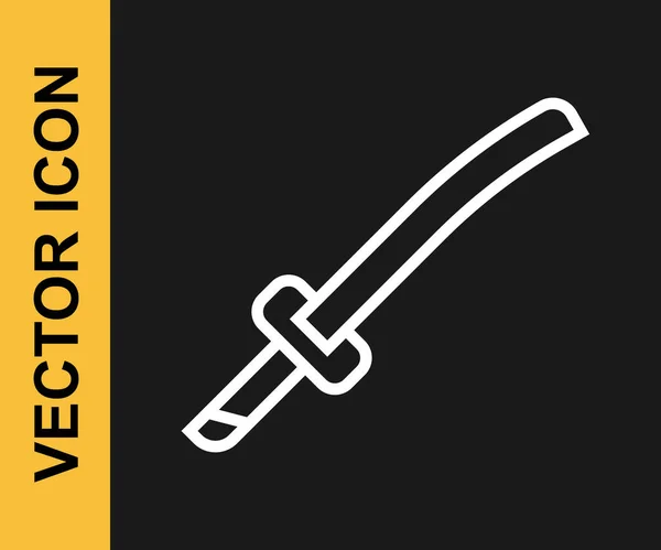 Línea Blanca Icono Tradicional Japonés Katana Aislado Sobre Fondo Negro — Vector de stock