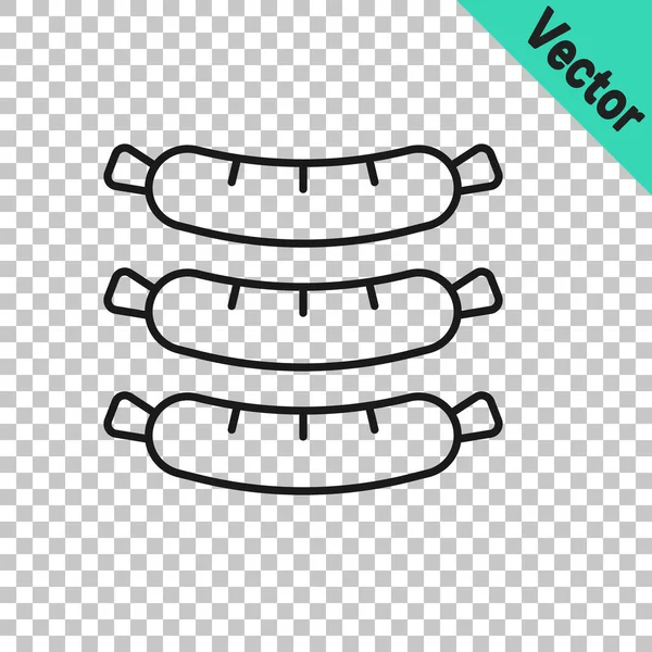 Şeffaf Arkaplanda Siyah Çizgi Sosis Simgesi Izole Edildi Izgara Sosis — Stok Vektör