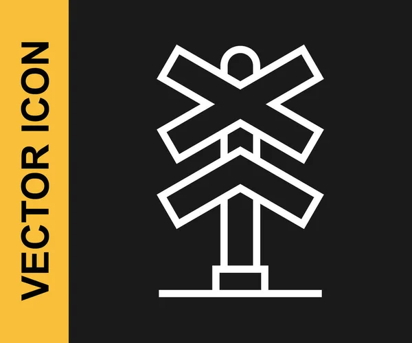 Weißes Symbol Für Den Bahnübergang Isoliert Auf Schwarzem Hintergrund Bahnschild — Stockvektor