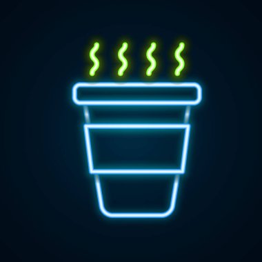 Siyah arka planda izole edilmiş parlak neon hattı kahve fincanı. Renkli taslak konsepti. Vektör