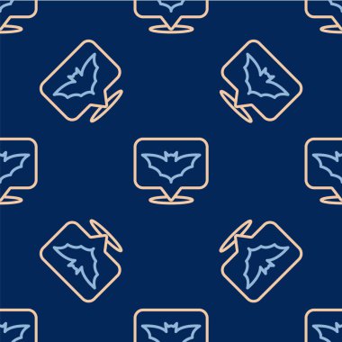 Hat uçan yarasa simgesi mavi arka planda izole edilmiş. Mutlu Cadılar Bayramı Partisi. Vektör