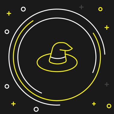 Çizgi cadısı şapkası simgesi siyah arkaplanda izole edildi. Mutlu Cadılar Bayramı Partisi. Renkli taslak konsepti. Vektör