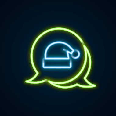 Parlayan neon hattı Noel Baba şapkası simgesi siyah arka planda izole edilmiş. Mutlu Noeller ve mutlu yıllar. Renkli taslak konsepti. Vektör