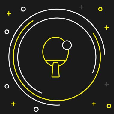 Masa tenisi ikonunu oynamak için hat raketi siyah arkaplanda izole edildi. Renkli taslak konsepti. Vektör