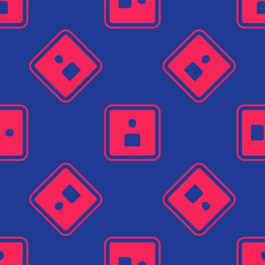 Kırmızı Oyun Video simgesi mavi arkaplanda izole edilmiş. Film şeridi tabelası. Vektör