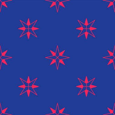 Kırmızı Rüzgar gül ikonu mavi arkaplanda izole edilmiş pürüzsüz desen. Seyahat için pusula simgesi. Navigasyon tasarımı. Vektör