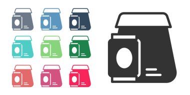 Siyah Çevrimiçi sipariş ve fast food dağıtım ikonu beyaz arka planda izole edildi. Simgeleri renklendirin. Vektör