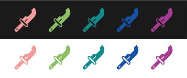 Avcı bıçak simgesini siyah beyaz arkaplanda izole et. Ordu bıçağı. Vektör