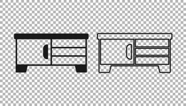 Siyah TV sehpası simgesi şeffaf arkaplanda izole edildi. Vektör