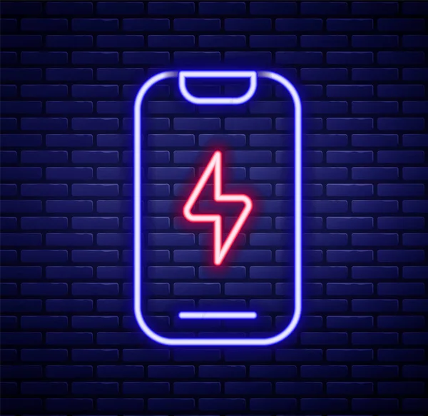 Brillante Línea Neón Smartphone Icono Del Teléfono Móvil Aislado Fondo — Vector de stock