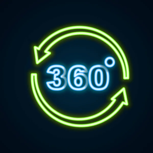 Icono Vista 360 Grados Línea Neón Brillante Aislado Sobre Fondo — Vector de stock