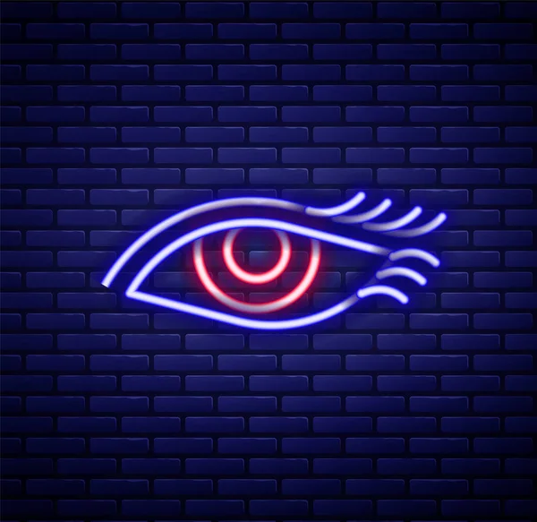 Parlayan Neon Hattı Duvarın Arkasında Izole Edilmiş Güzel Kadın Göz — Stok Vektör