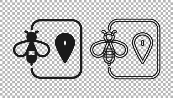 Black Bee Locatie Kaart Pin Pointer Pictogram Geïsoleerd Transparante Achtergrond — Stockvector