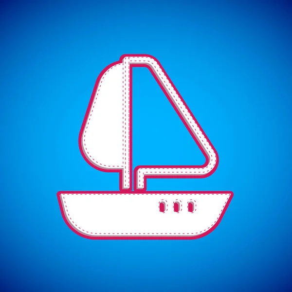 White Yacht Sailboat Sailing Ship Icon Isolated Blue Background Sail — Stock Vector