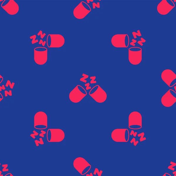 Red Sleeping Pilulka Ikona Izolované Bezešvé Vzor Modrém Pozadí Vektor — Stockový vektor