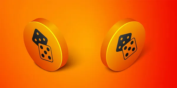 Isometrisches Würfelsymbol Auf Orangefarbenem Hintergrund Casino Glücksspiel Orangefarbener Kreis Vektor — Stockvektor