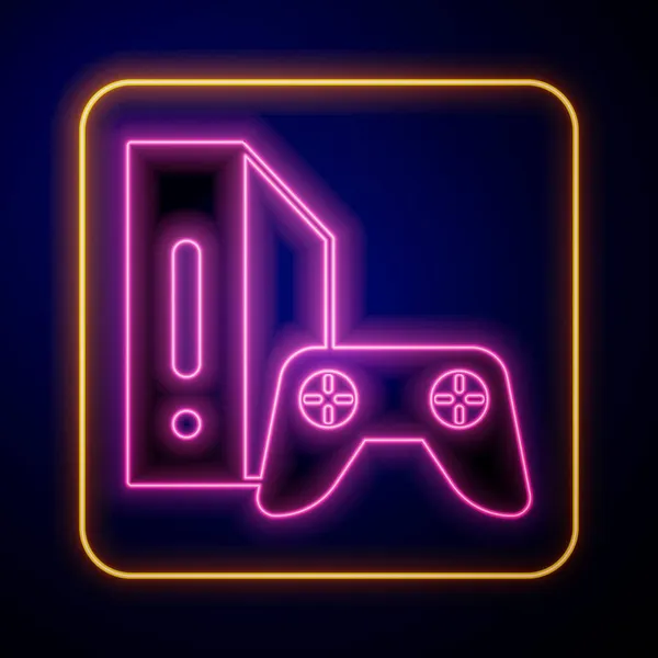 Console Videogame Néon Brilhante Com Ícone Joystick Isolado Fundo Preto —  Vetores de Stock