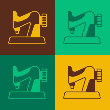 Pop sanat dikiş makinesi simgesi renk arkaplanında izole edilmiş. Vektör