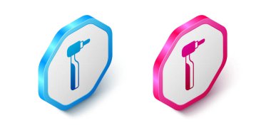 Isometric Diş matkap simgesi beyaz arkaplanda izole. Delme ve öğütme aletleri için el işi. Altıgen düğmesi. Vektör