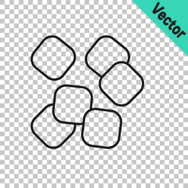 Şeffaf arkaplanda siyah çizgi şeker küpleri simgesi izole edildi. Tatlı, besleyici, lezzetli. Rafine şeker. Vektör