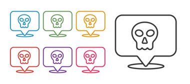 Kafatası simgesini beyaz arkaplanda izole et. Mutlu Cadılar Bayramı Partisi. Simgeleri renklendirin. Vektör