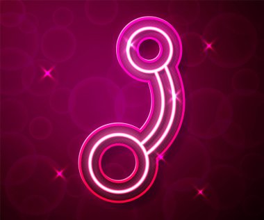 Parlayan neon çizgisi delme simgesi kırmızı arkaplanda izole edildi. Vektör