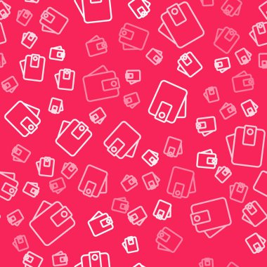 Beyaz çizgi Cüzdan simgesi kırmızı arkaplanda kusursuz desen izole etti. Çanta ikonu. Nakit tasarruf sembolü. Vektör