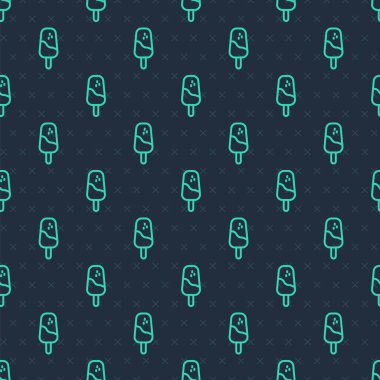 Yeşil çizgi dondurma ikonu mavi arka planda izole edilmiş pürüzsüz desen. Güzel sembol. Vektör