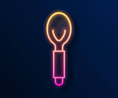 Parlayan neon hattı kaşık simgesi siyah arkaplanda izole edildi. Mutfak aletleri. Çatal bıçak seti. Vektör