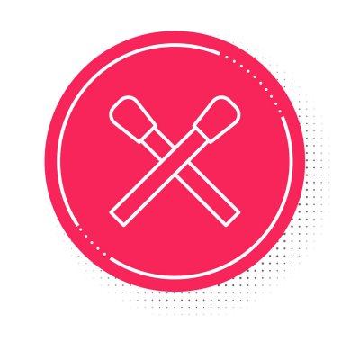 Beyaz arkaplanda izole edilmiş ateş ikonu ile beyaz çizgi yakma kibriti. Ateşle maç. Kibrit işareti. Kırmızı daire düğmesi. Vektör