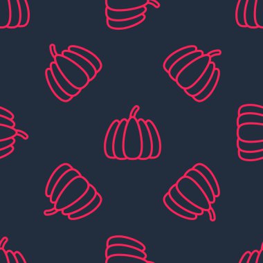 Kırmızı çizgi balkabağı simgesi siyah arkaplanda izole edilmiş. Mutlu Cadılar Bayramı Partisi. Vektör