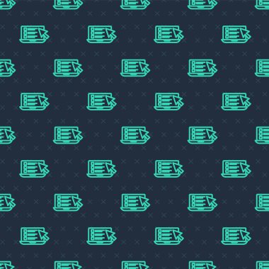 Çevrimiçi sınav, test, araştırma ya da kontrol listesi simgesi mavi arkaplanda izole edilmiş kusursuz desen. Sınav listesi. E-eğitim konsepti. Vektör